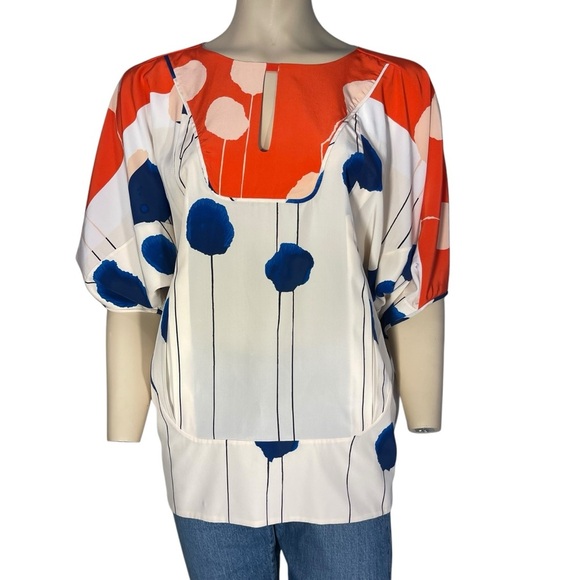 Diane Von Furstenberg Tops - Diane Von Furstenberg Red Blue Colorful Silk Blouse Spring Summer Top Women’s 6